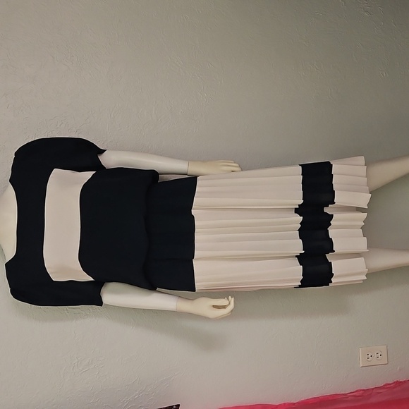 LIZ ROBERTS 1980s Nautical Sailor Pleated Accordian Blouson Chiffon Dress - Picture 3 of 13